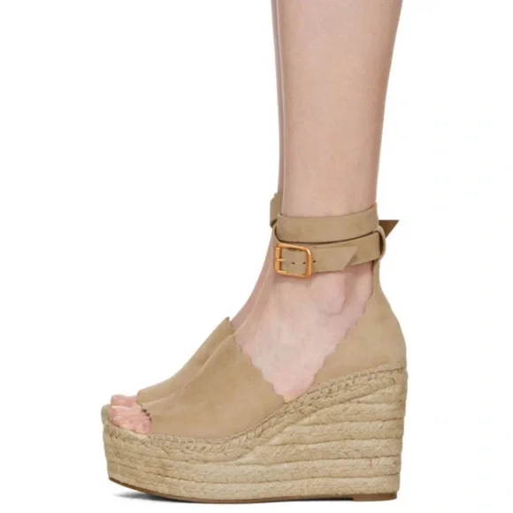 Chloe Lauren Espadrille Suede Beige Wedges size 8 - Picture 2 of 12